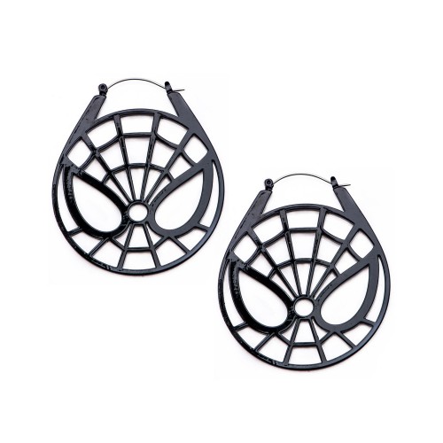 Marvel Base Metal & Black Plated Spider-Man with Steel Plug Hoop Earrings [COMING SOON]